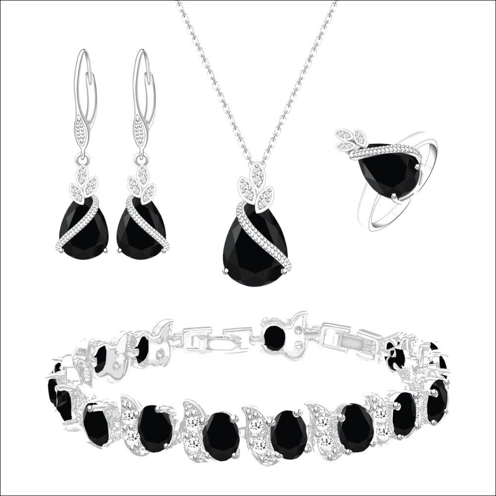 Teardrop Cubic Zirconia Jewelry Set with Adjustable Ring & Bracelet